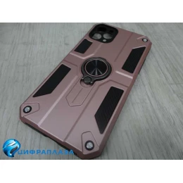 Чехол противоударный iPhone 11 Pro Max с кольцом розовое золото