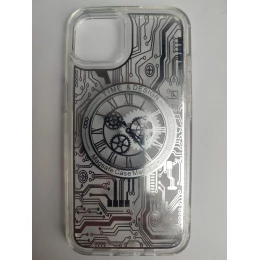 Чехол силикон-пластик iPhone 13 Magsafe clock серебро