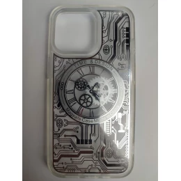 Чехол силикон-пластик iPhone 13 Pro Magsafe clock серебро