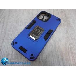 Чехол силикон-пластик iPhone 13 Pro Max противоударный с подставкой синий (02)