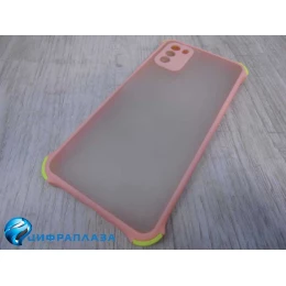 Чехол силикон-пластик Xiaomi POCO M3 прозрачный с защитой по краям розовый/салатовый