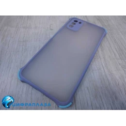 Чехол силикон-пластик Xiaomi POCO M3 прозрачный с защитой по краям серый/голубой