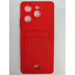 Чехол силиконовый Infinix Hot 40/Hot 40 Pro матовый цветной с визитницей красный