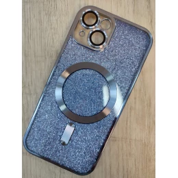 Чехол силиконовый iPhone 15 Magsafe блестящий голубой