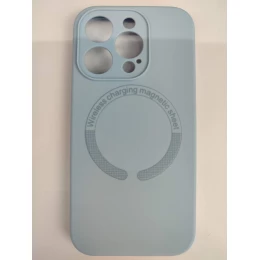 Чехол силиконовый iPhone 15 Pro Magsafe под оригинал (защита камеры) голубой