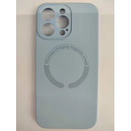 Чехол силиконовый iPhone 15 Pro Max Magsafe под оригинал (защита камеры) голубой