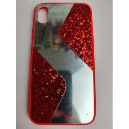 Чехол силиконовый iPhone XR с блестками и зеркалом красный