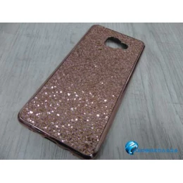 Чехол силиконовый Samsung A7 2016 (A710) с хром контуром и блестками розовый
