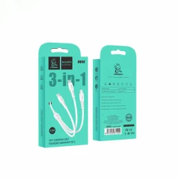 Кабель USB 3 в 1 Lightning/Micro USB/Type-C DENMEN D05E (2.4A/1m/текстиль) белый