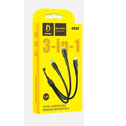 Кабель USB 3 в 1 Lightning/Micro USB/Type-C DENMEN D05E (2.4A/1m/текстиль) черный