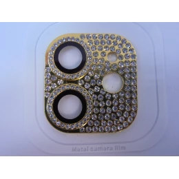 Защитное стекло на камеру iPhone 12 Pro со стразами золото