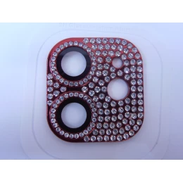 Защитное стекло на камеру iPhone 12 со стразами красное